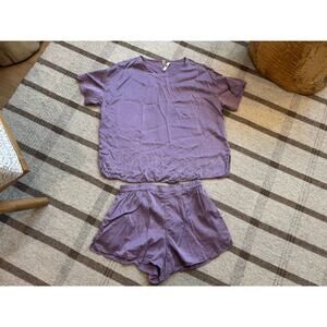 Lunya 100% Washable Silk Short Pocket Shirt Pajama Set Purple Women’s Medium